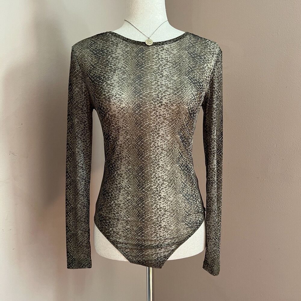 Dress Forum Snake Print Mesh Bodysuit Sheer Size S Edgy Grunge Indie Sleaze‎ Y2K
